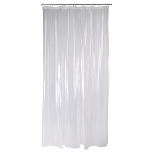 Clear NÄCKTEN shower curtain. All-purpose plastic, transparent, rectangular design.