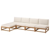 NÄMMARÖ 4-seat mod sofa w chaise, outdoor light brown stained/Frösön/Duvholmen beige, 127 1/2 "