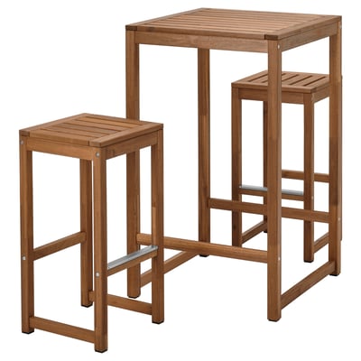 NÄMMARÖ Bar table and 2 bar stools, outdoor, light brown stained, 24 3/4x24 3/4 "