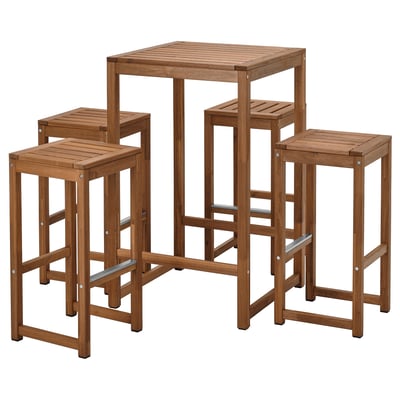 NÄMMARÖ Bar table and 4 bar stools, outdoor/light brown stained, 24 3/4x24 3/4 "