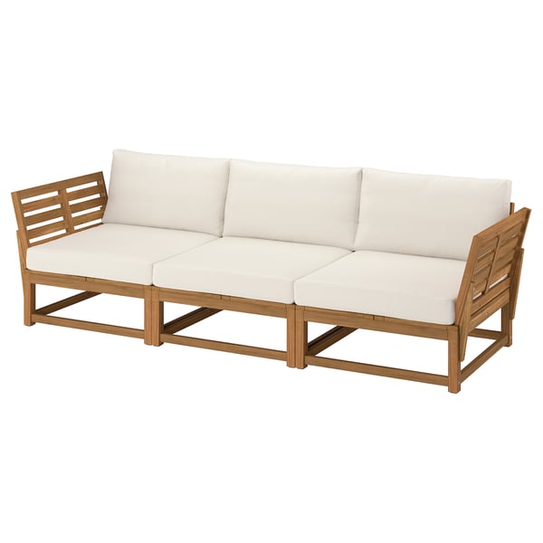 NÄMMARÖ Sectional, 3-seat, outdoor armrests/light brown stained Frösön/Duvholmen beige, 103 7/8 "