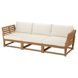 NÄMMARÖ Sectional, 3-seat, outdoor armrests/light brown stained Frösön/Duvholmen beige, 103 7/8 "