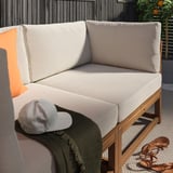 NÄMMARÖ Sectional, 3-seat, outdoor armrests/light brown stained Frösön/Duvholmen beige, 103 7/8 "