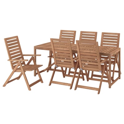 NÄMMARÖ Table + 6 reclining chairs, outdoor, light brown stained, 78 3/4x29 1/2 "