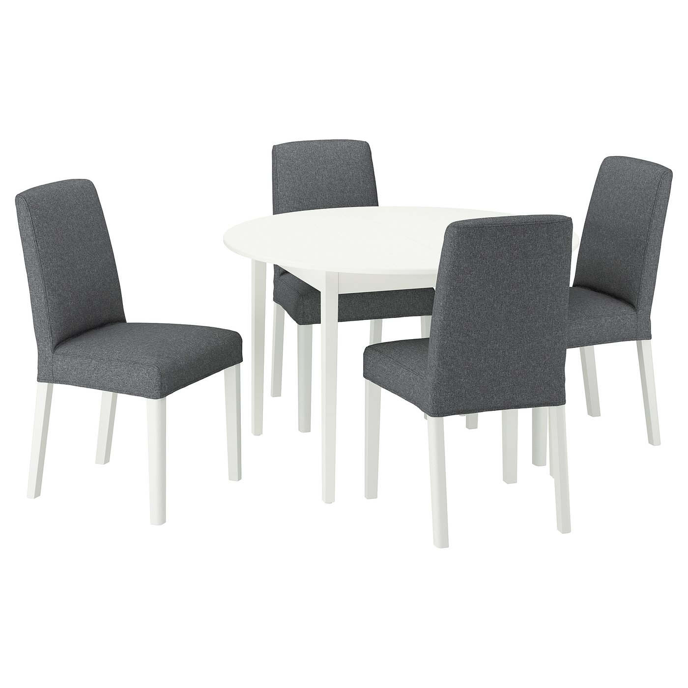 NÄSINGE / BERGMUND table and 4 chairs, white/Gunnared medium grey
