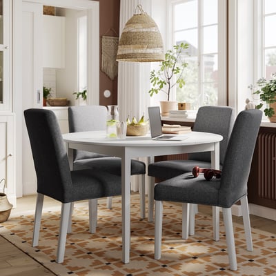 NÄSINGE / BERGMUND Table and 4 chairs, white/Gunnared medium grey white, 47 1/4 "