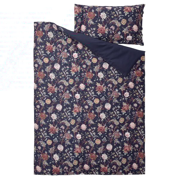 NÄSSELKLOCKA duvet cover and pillowcase(s), dark blue/multicolor, Twin IKEA
