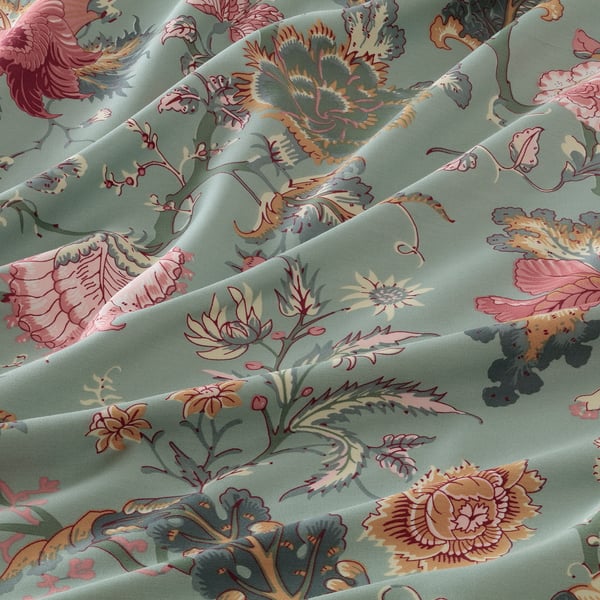 NÄSSELKLOCKA fitted sheet, light greengray/multicolor, King IKEA