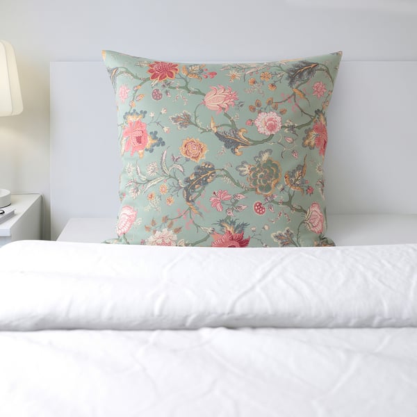 NÄSSELKLOCKA Pillowcase, light green-gray/multicolor, 26x26 "