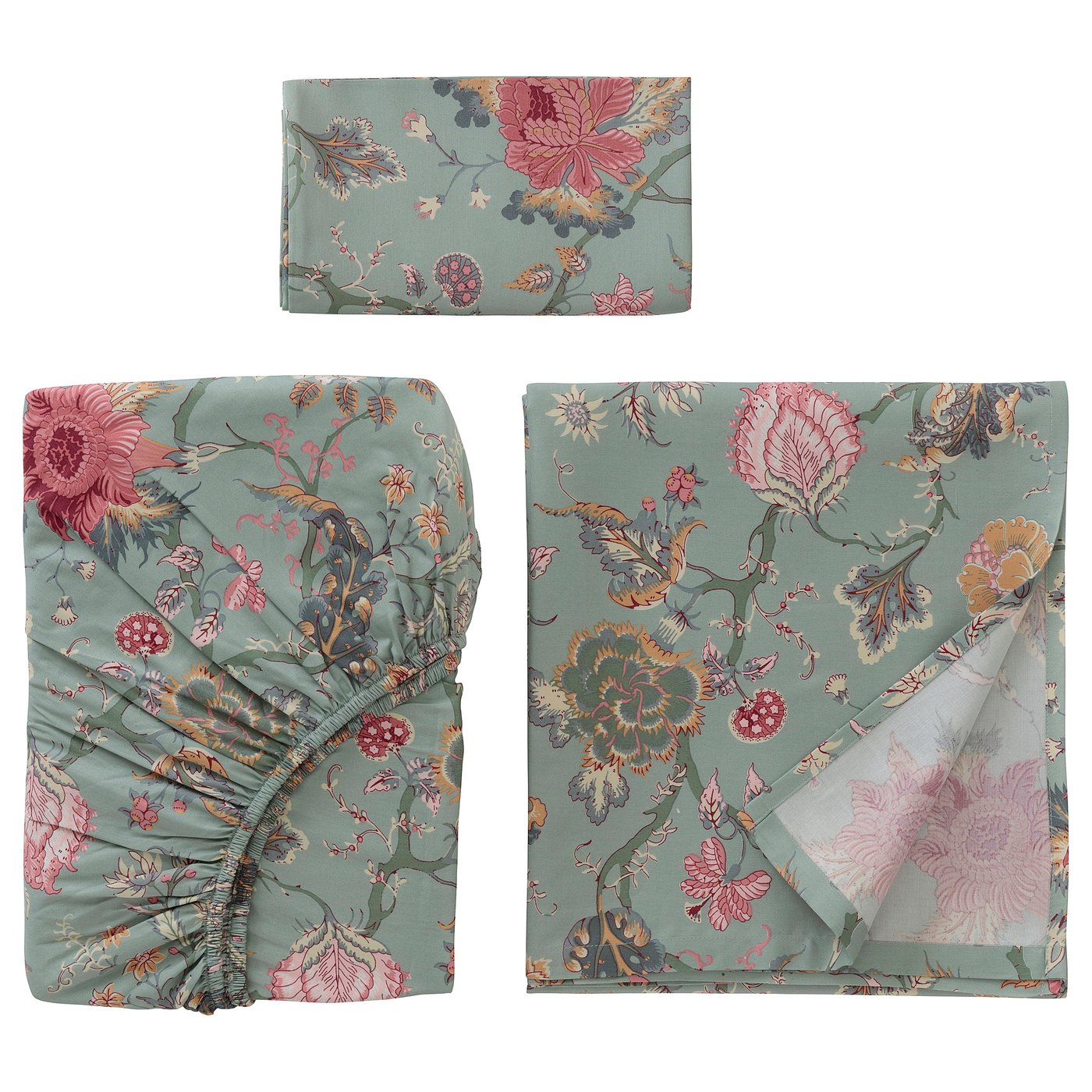 NÄSSELKLOCKA sheet set, light greengray/multicolor, Twin IKEA