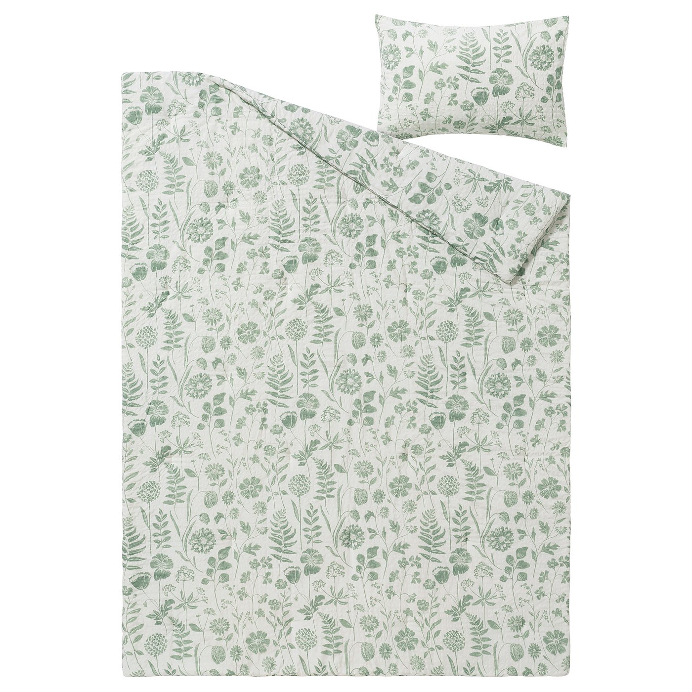Comforter set, white gray-green/floral pattern 2