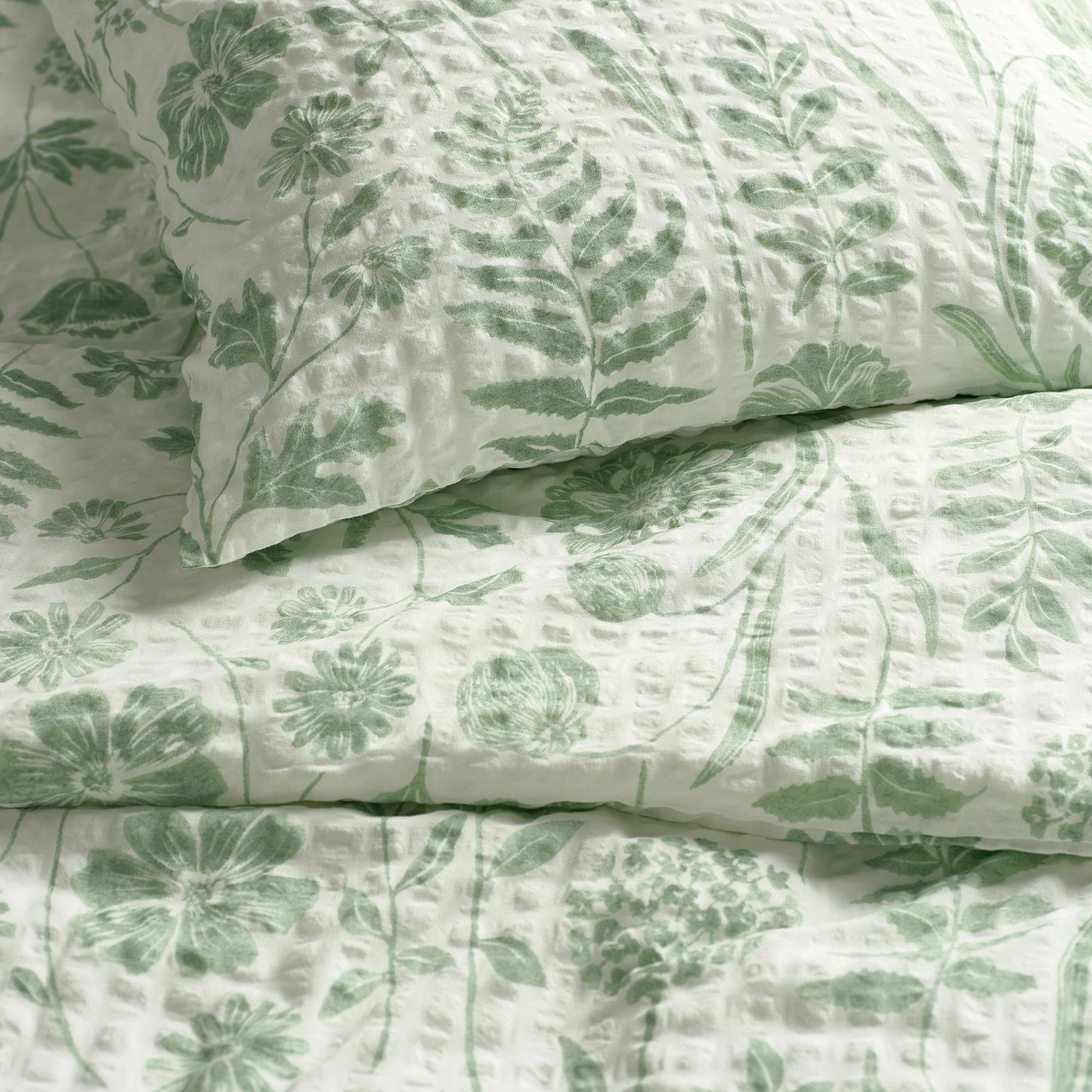 Duvet cover and pillowcase(s), white gray-green/floral pattern 4