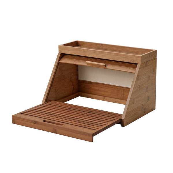 NÅLBLECKA Bread box, with cutting board and shelf/bamboo, 15x10x9 "