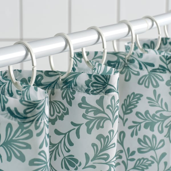 NAPELTYNNE Shower curtain, gray-turquoise/floral pattern, 72x72 "