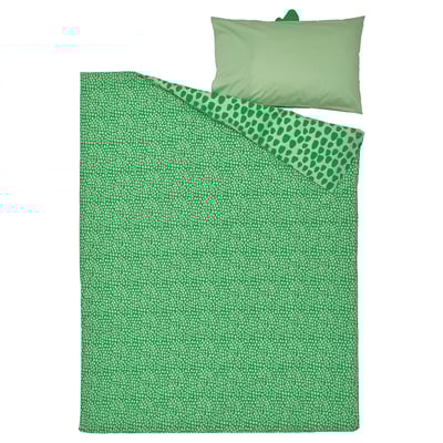 NATTHÄGER Duvet cover and pillowcase(s), green/crocodile, Twin