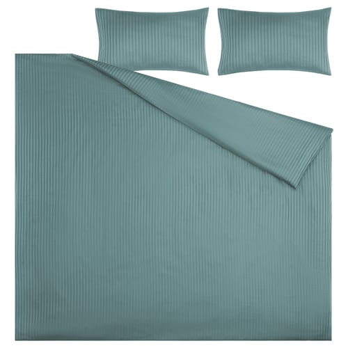 NATTJASMIN bedding set: teal, striped, cotton/lyocell, modern.