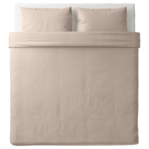 NATTJASMIN duvet cover set, beige, striped, sateen weave with cotton/lyocell blend, rectangular.