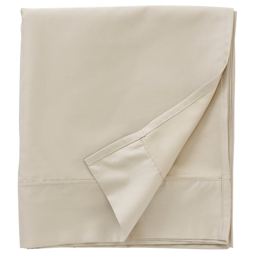 NATTJASMIN cream bed sheet, sateen-weave, 60% cotton, 40% lyocell, folded, plain design.