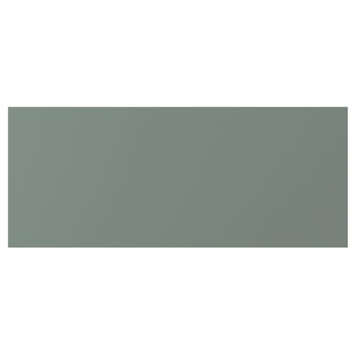 The NICKEBO cabinet front in grey-green, featuring a smooth, matte surface with clean lines.