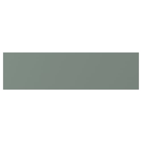 NICKEBO: modern, gray-green cabinet fronts, rectangular. Smooth matt surface, recycled plastic edges.