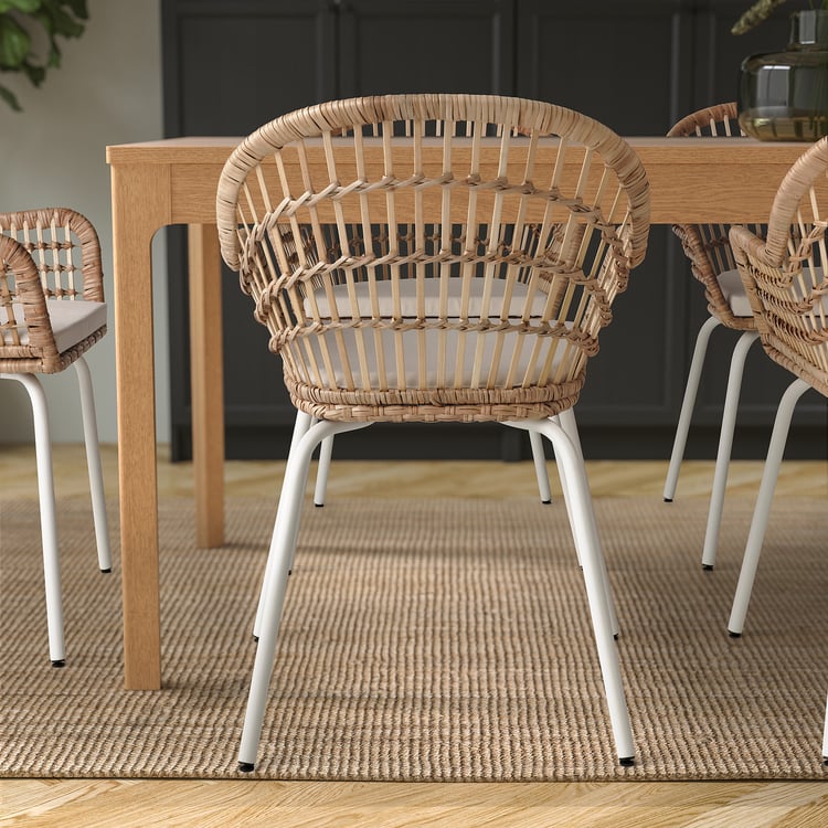 NILSOVE / NORNA chair with chair pad, rattan white/Laila natural IKEA