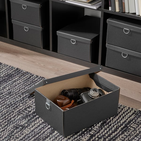 NIMM Storage box with lid, black, 9 ¾x13 ¾x6 "