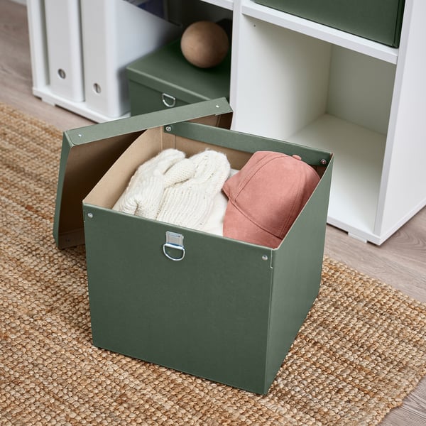NIMM Storage box with lid, graygreen, 12 ½x11 ¾x11 ¾" IKEA