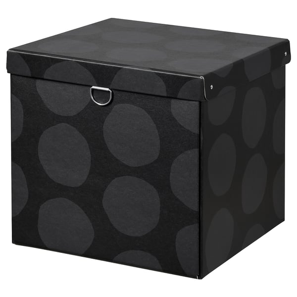 NIMM Storage box with lid, spotted gray, 12 ½x11 ¾x11 ¾ "