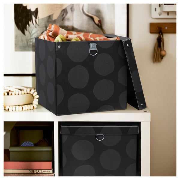NIMM Storage box with lid, spotted gray, 12 ½x11 ¾x11 ¾ "