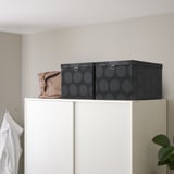 NIMM Storage box with lid, spotted gray, 13 ¾x19 ¾x11 ¾ "