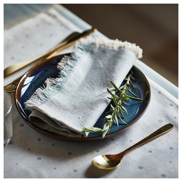 NISSÖGA Napkin, beige/light blue, 14x14 "