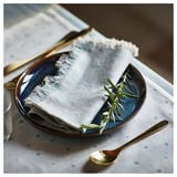 NISSÖGA Napkin, beige/light blue, 14x14 "