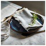 NISSÖGA Napkin, beige/light blue, 14x14 "