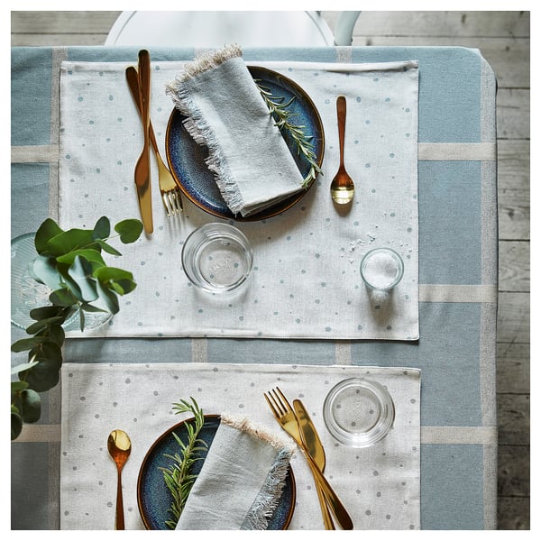 NISSÖGA Place mat, white/light blue, 17 ¾x13 ¾ "