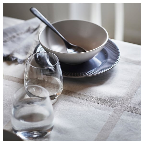 NISSÖGA Tablecloth, beige/white, 57x94 "