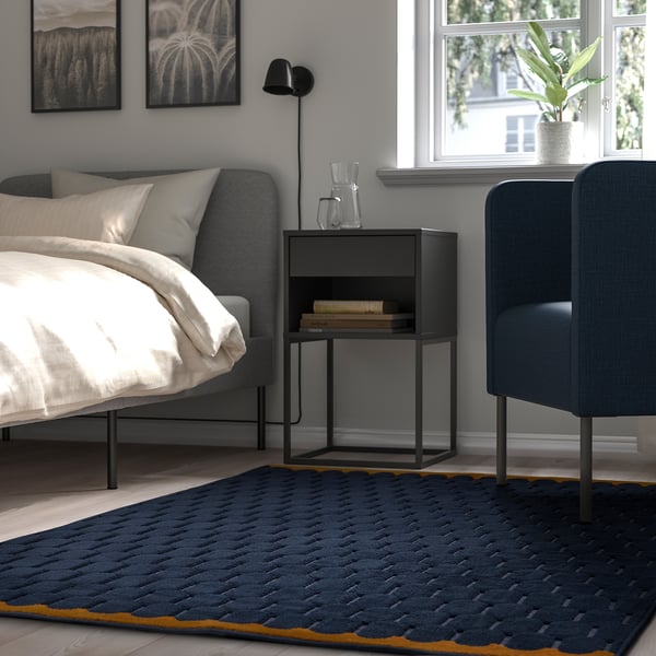 NÖVLING Rug, low pile, dark blue/yellow-brown, 4 ' 2 "x6 ' 5 "