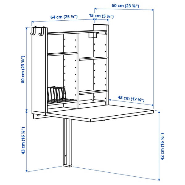 NORBERG Wall-mount drop-leaf tbl w storage, white, 25 1/4x23 5/8 "