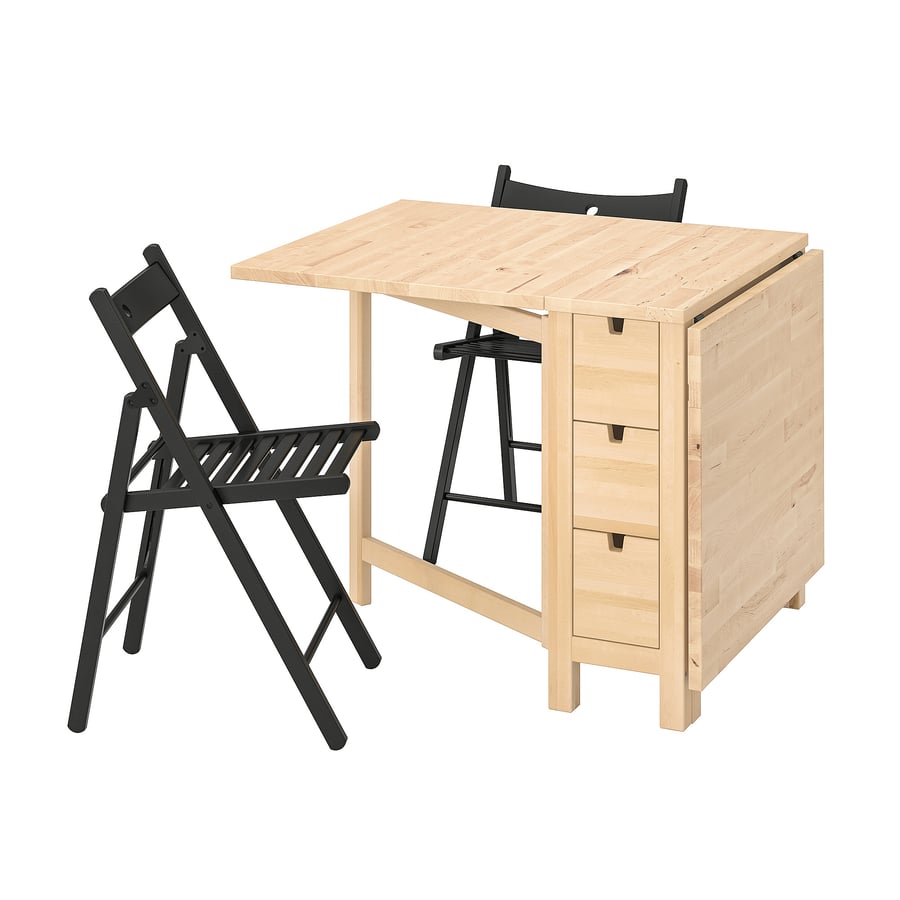 NORDEN / TERJE Table and 2 folding chairs, birch/black, 101/4/35/597/8" IKEA
