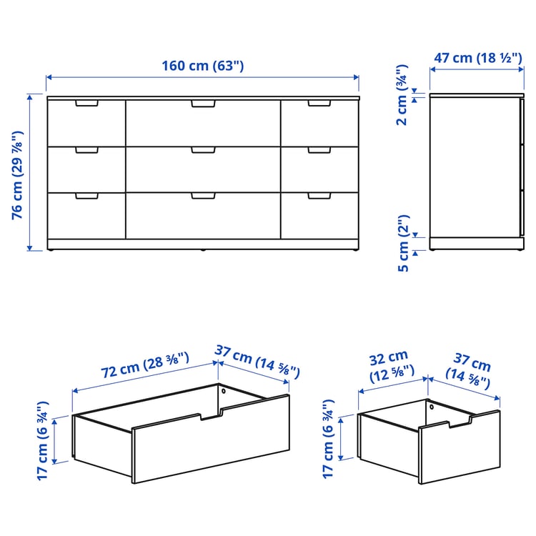 NORDLI 9drawer chest, white, 63x297/8" IKEA
