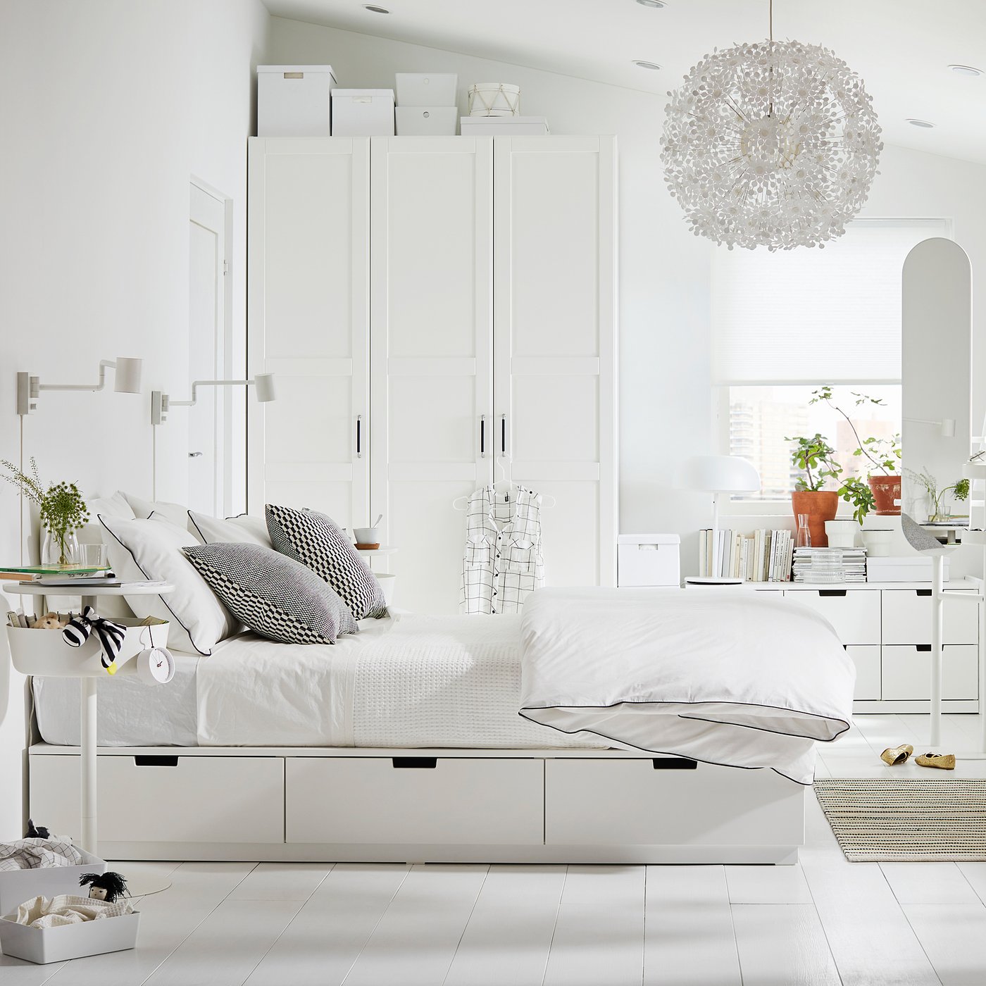 IKEA NORDLI ベッドフレーム + VALEVÅG マットレス NORDLI bed frame with storage and mattress, white/Valevåg