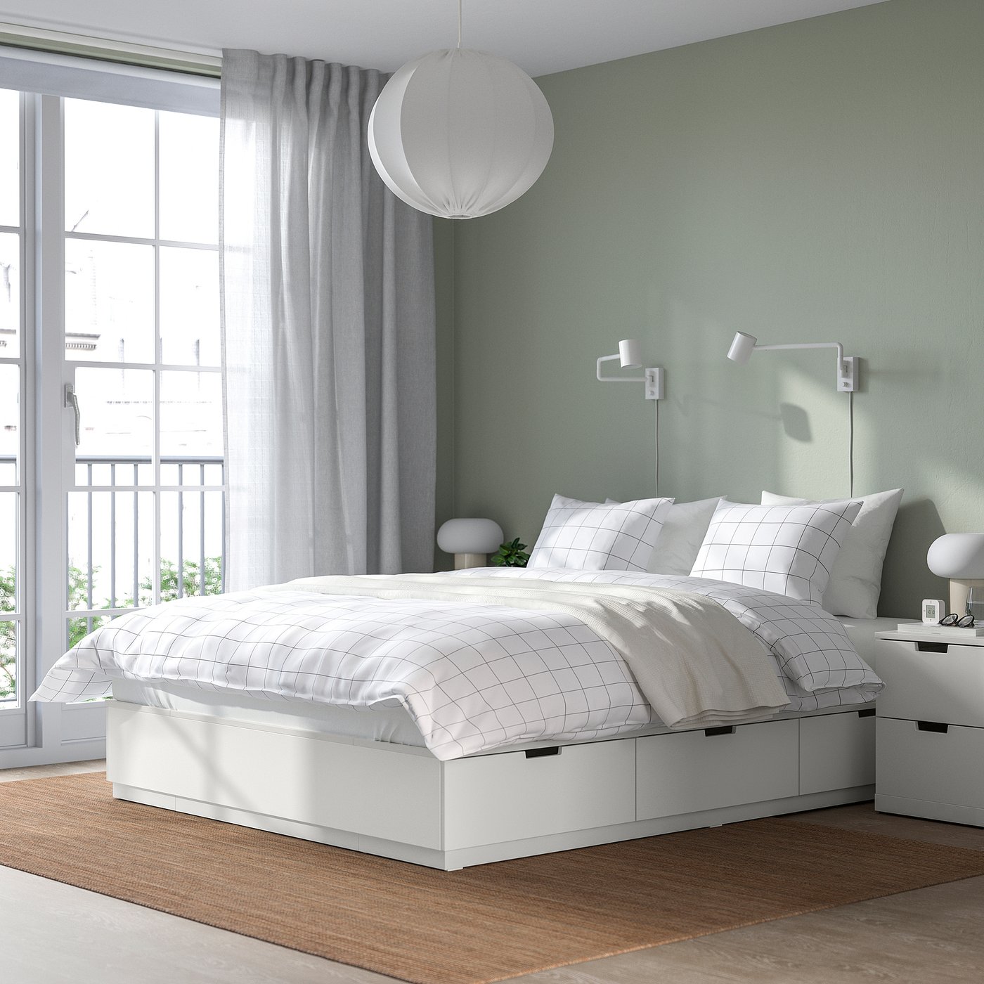 NORDLI bed frame with storage and mattress, white/Valevåg