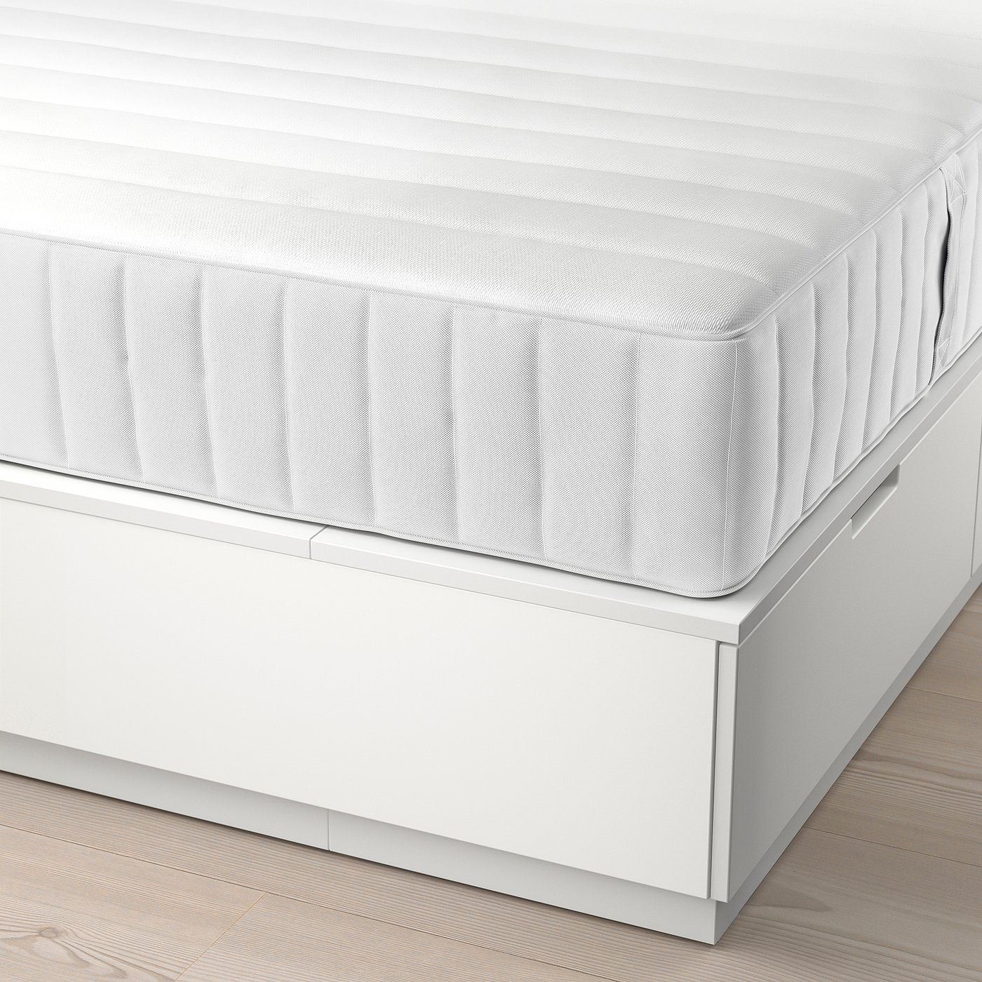 NORDLI bed frame with storage and mattress, white/Valevåg