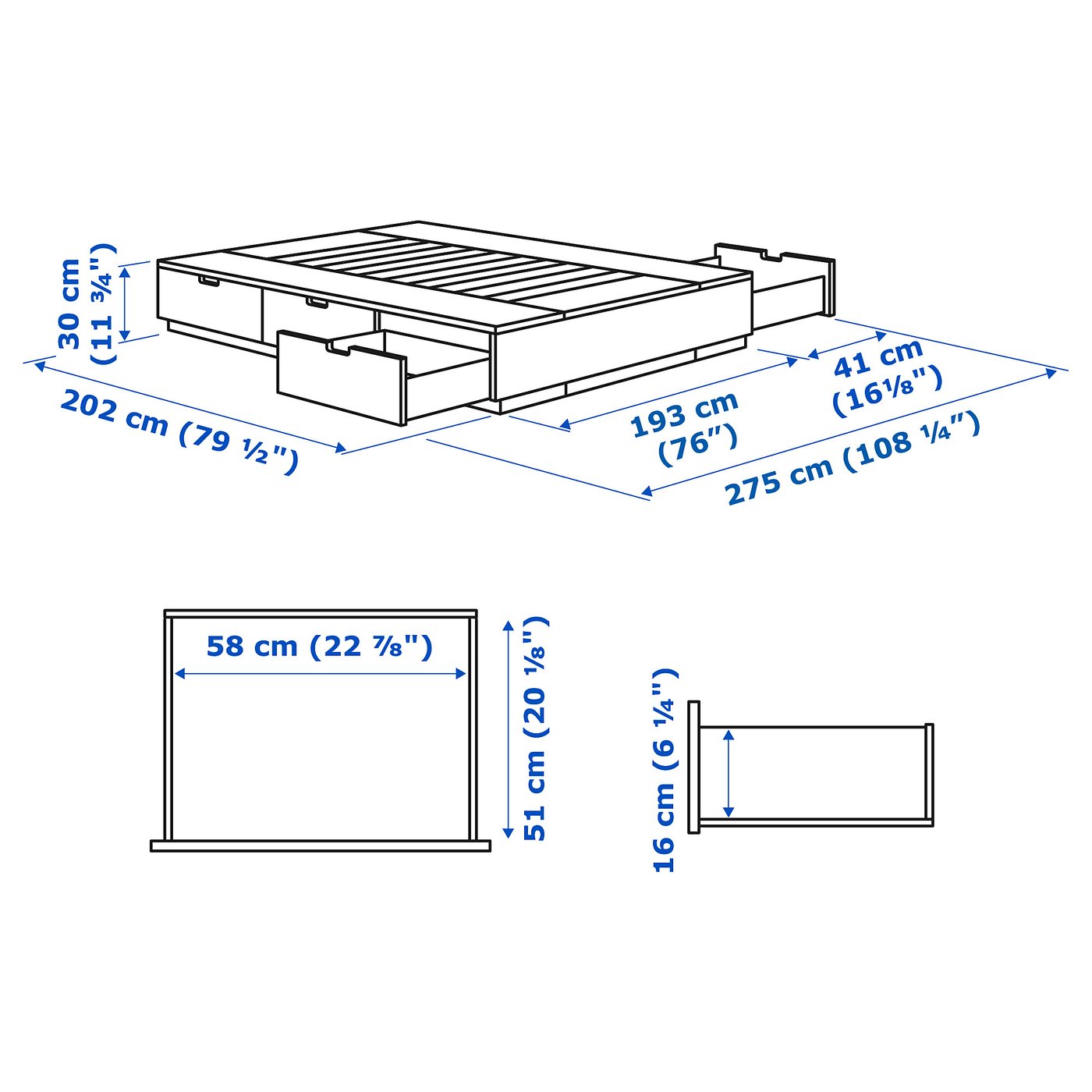 IKEA NORDLI ベッドフレーム + VALEVÅG マットレス NORDLI bed frame with storage and mattress, anthracite