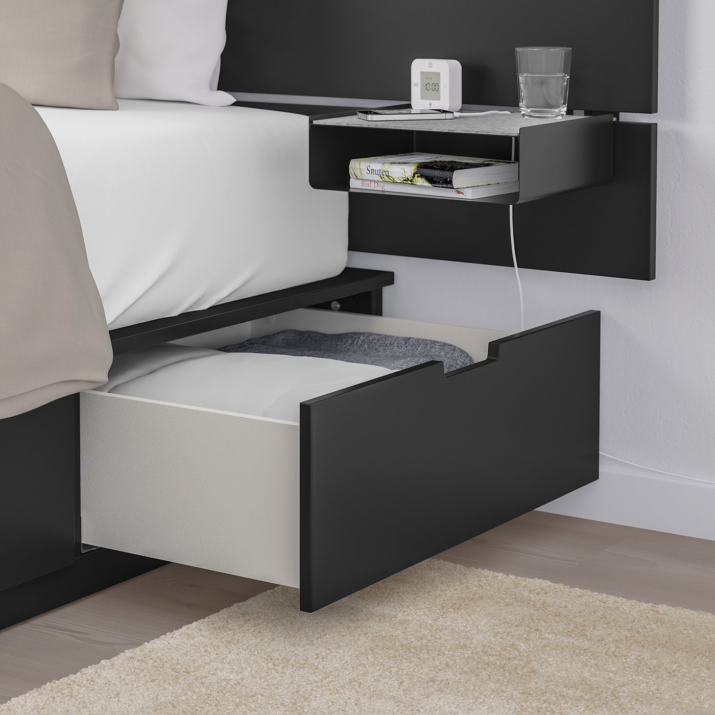 NORDLI bed frame with storage and mattress, with headboard