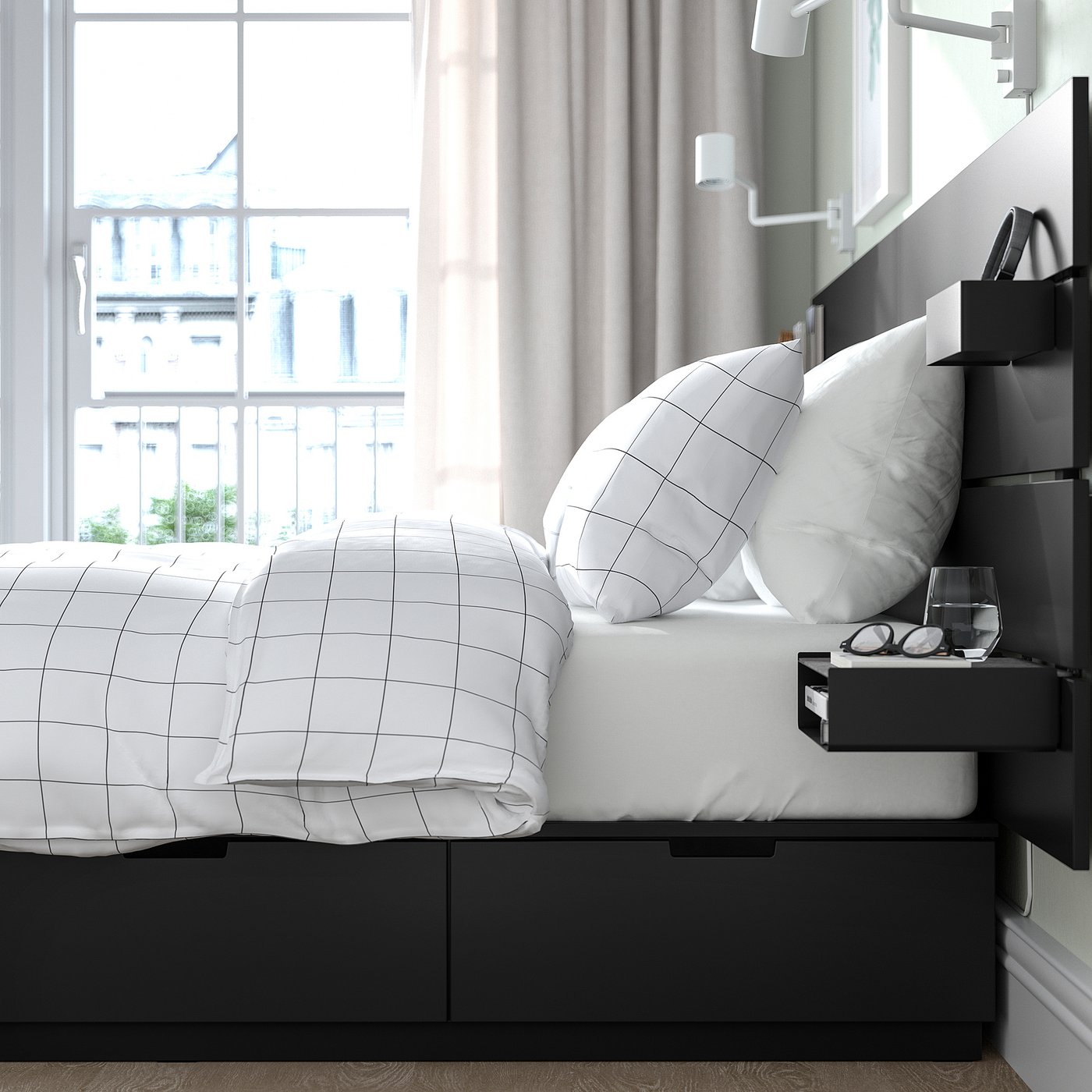 Bed frame with storage and mattress, with headboard anthracite/Vågstranda firm 5