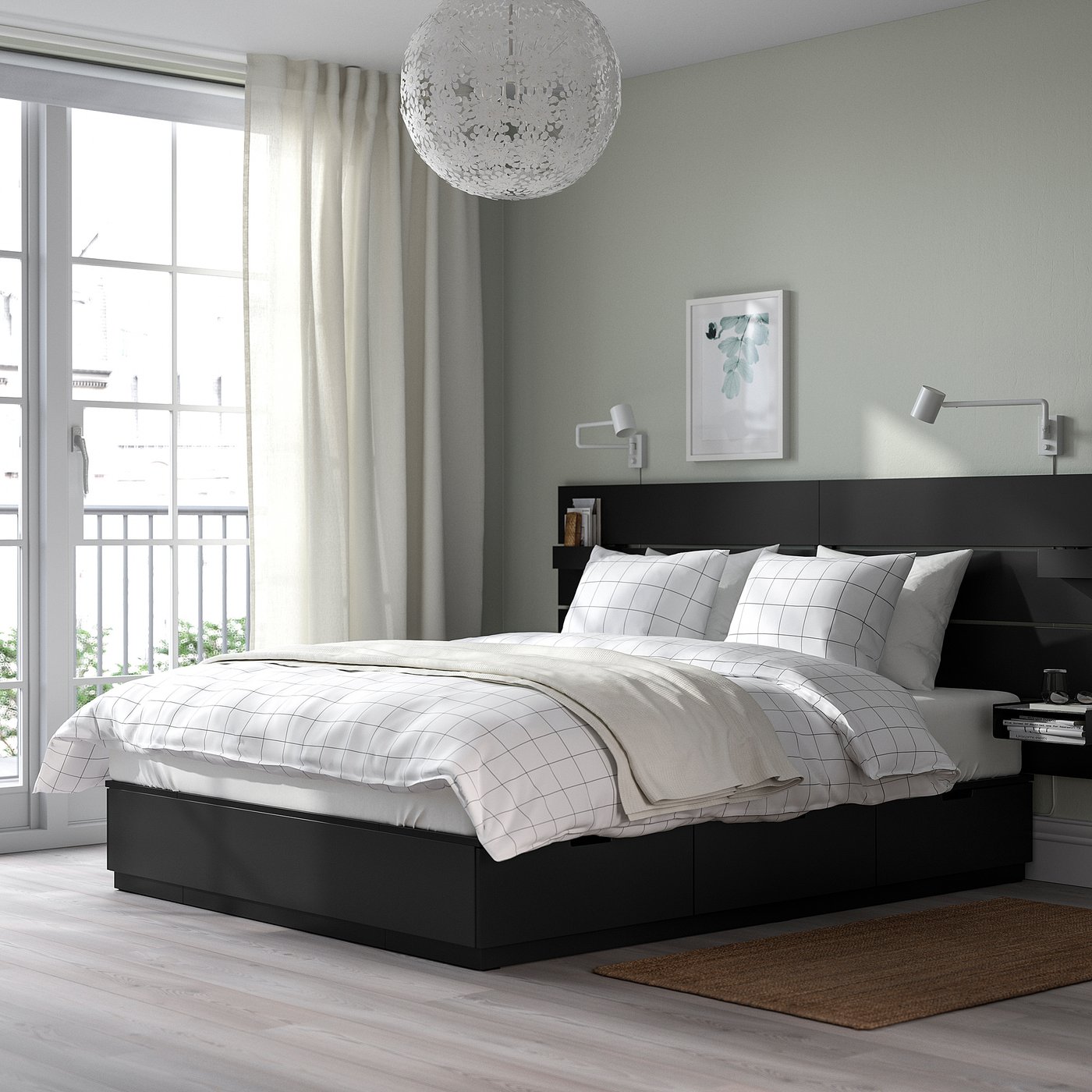 NORDLI bed frame with storage and mattress, with headboard