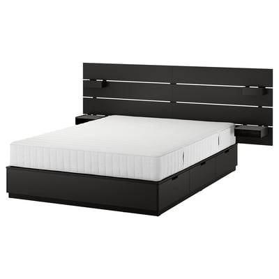 NORDLI Bed frame with storage and mattress, with headboard anthracite/Valevåg medium firm, Queen