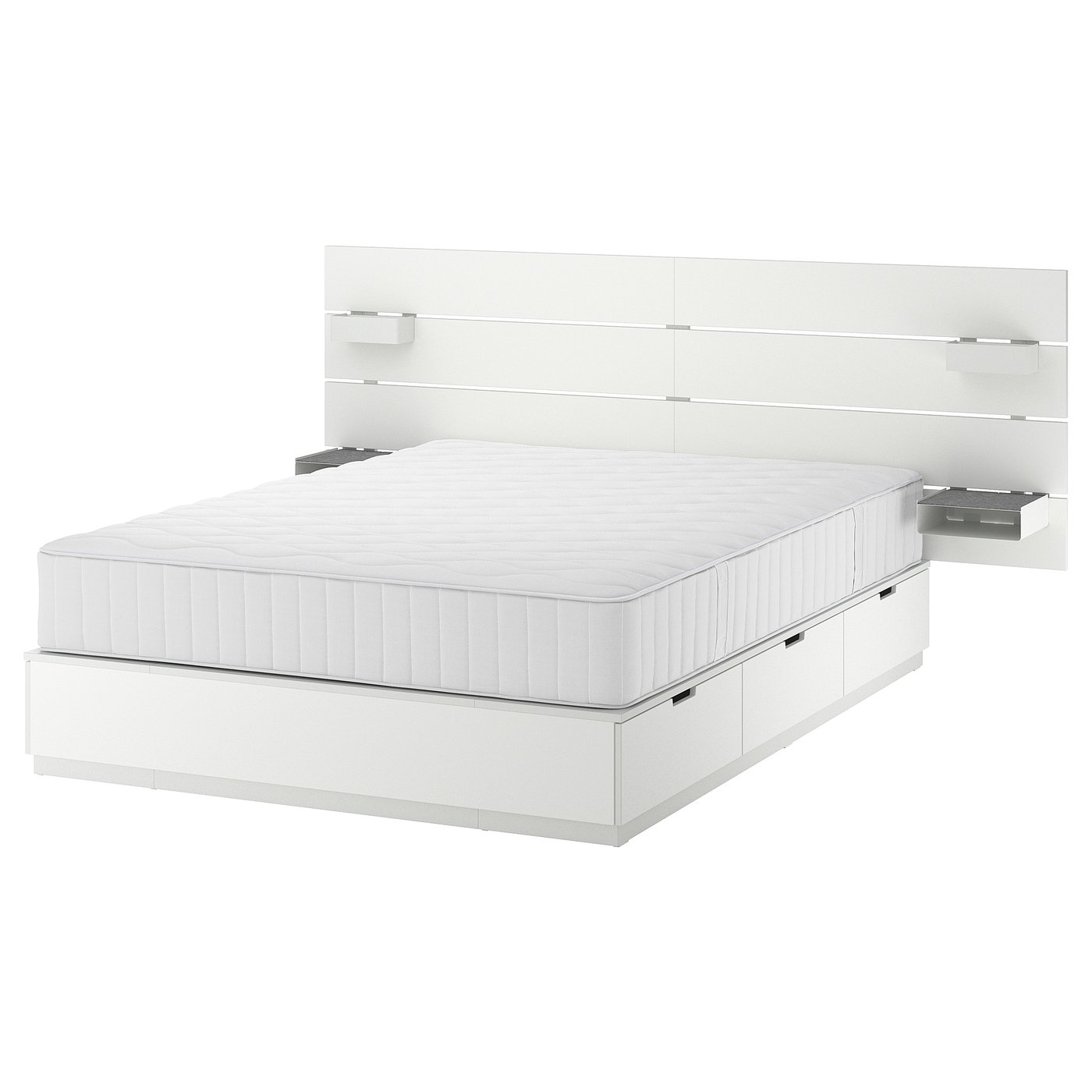 NORDLI bed frame with storage and mattress, with headboard white