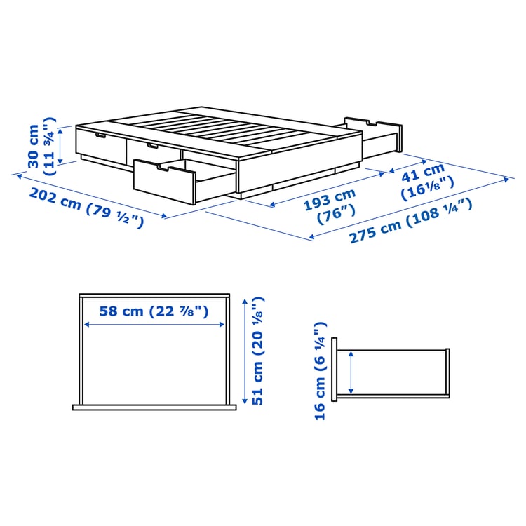 NORDLI Bed frame with storage, white, King IKEA
