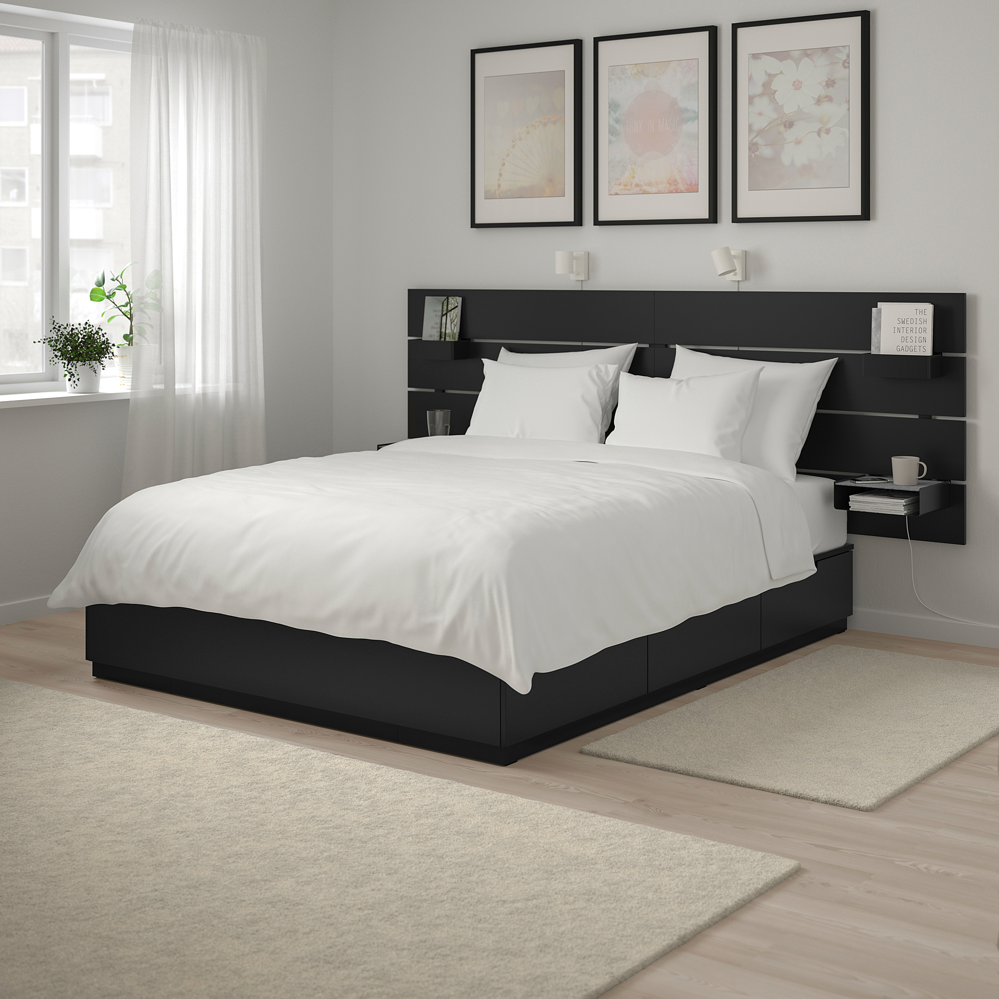 NORDLI Bed with headboard and storage, anthracite, King IKEA